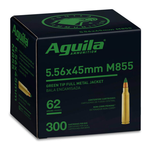 Aguila SS109 Green Tip 5.56×45 NATO M855 Ammunition 300 Rounds FMJGT 62 Grain Brass Cased Bulk Pack 1E556125